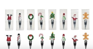 Blown glass stoppers - Christmas figures: wreath, candy cane, Christmas tree, snowman - Creative Coop
