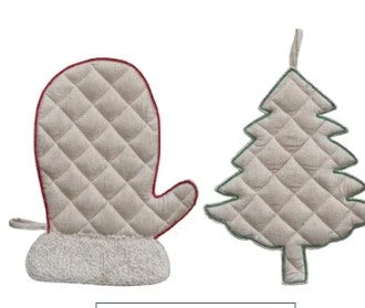 Dessous de plat de Noël en lin - Mitaine et sapin - Creative coop