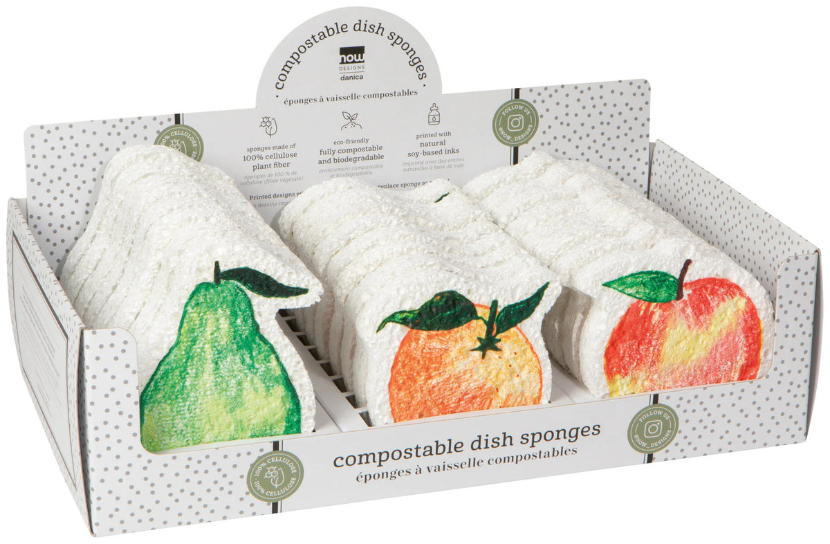 Éponges à vaisselle compostables - Pêche, pomme et poire - Danica ND