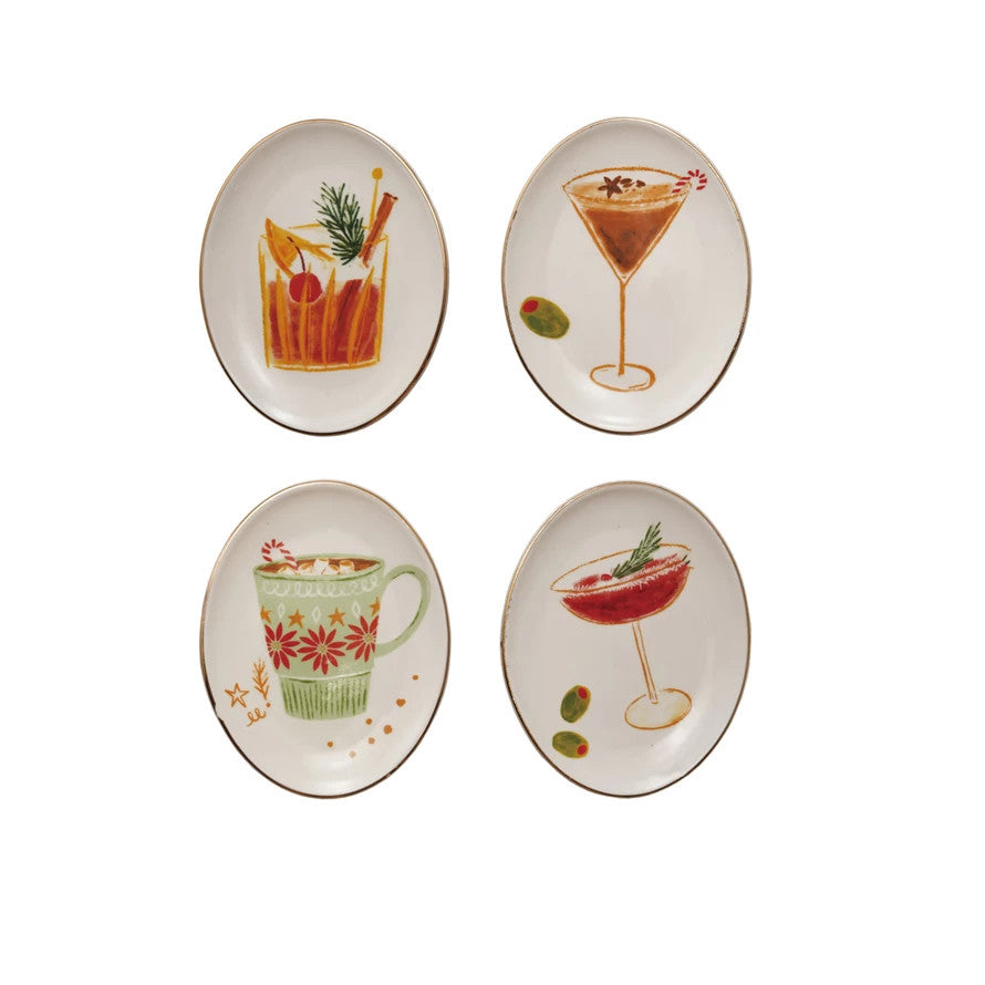 Oval ceramic plate - Christmas cocktails - Creative Coop