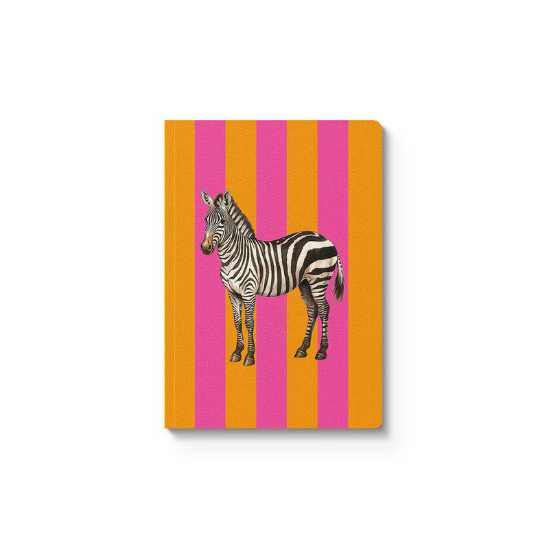 Large orange and bright pink striped notebook, A5 size - Zebra - Kaleido