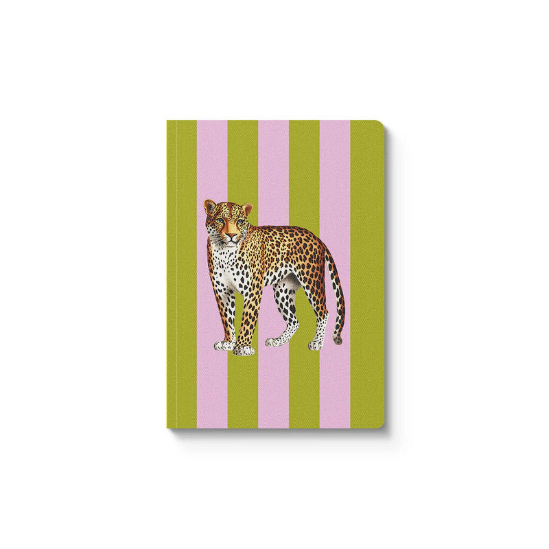 Large striped notebook, ochre and pink, A5 format - Leopard print - Kaleido