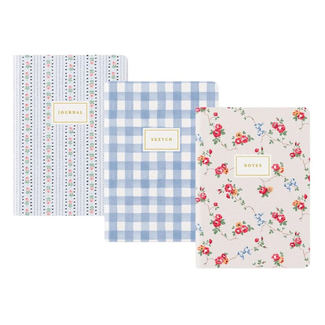 Carnets (paquet de 3) - Blue Floral & Check by Cath Kidston London - Ohh Deer