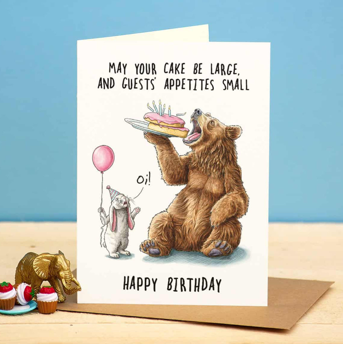 Carte de souhaits - Large Cake (bear and rabbit)