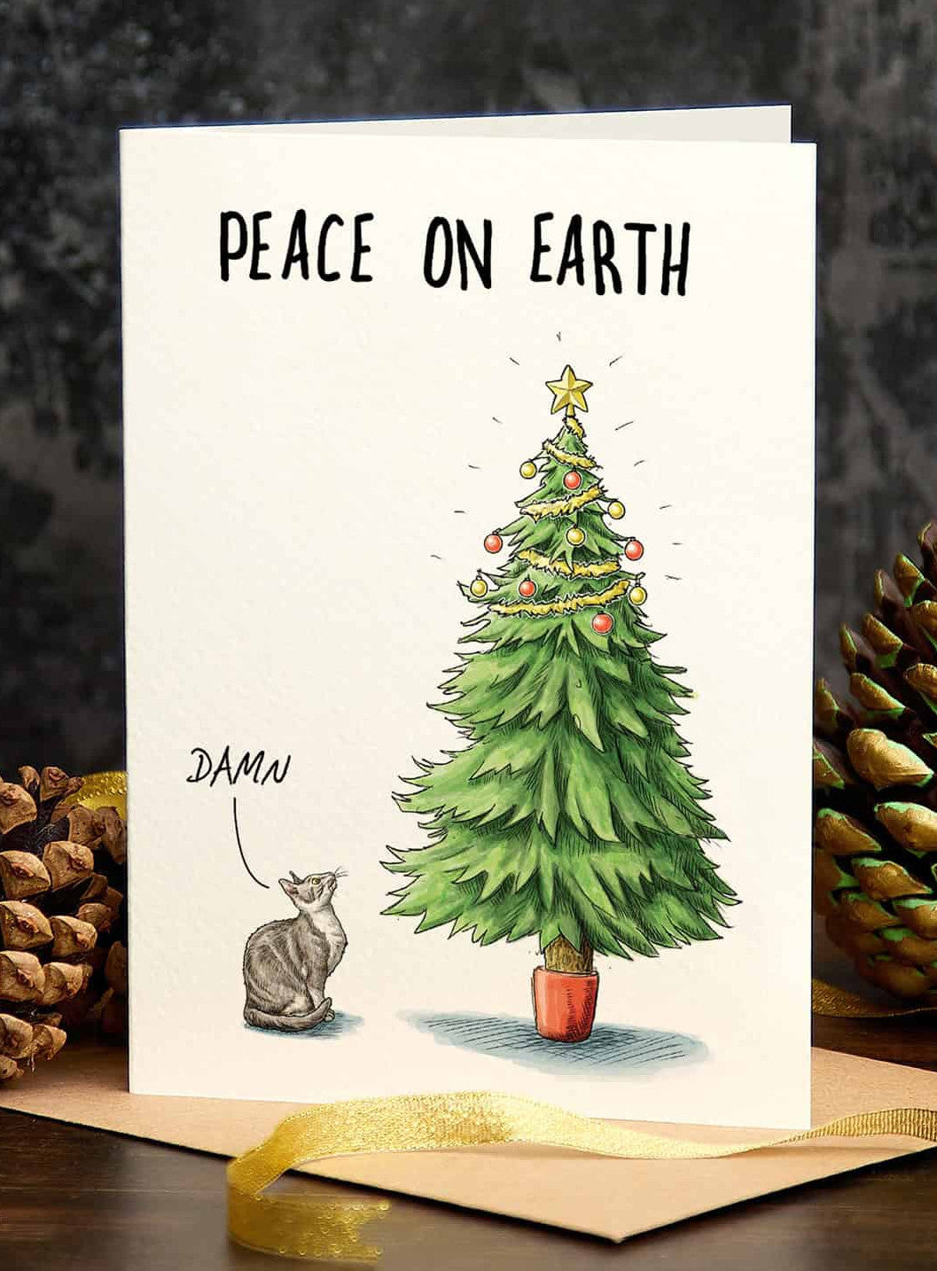 Carte de souhaits - Peace On Earth (cat and tree)