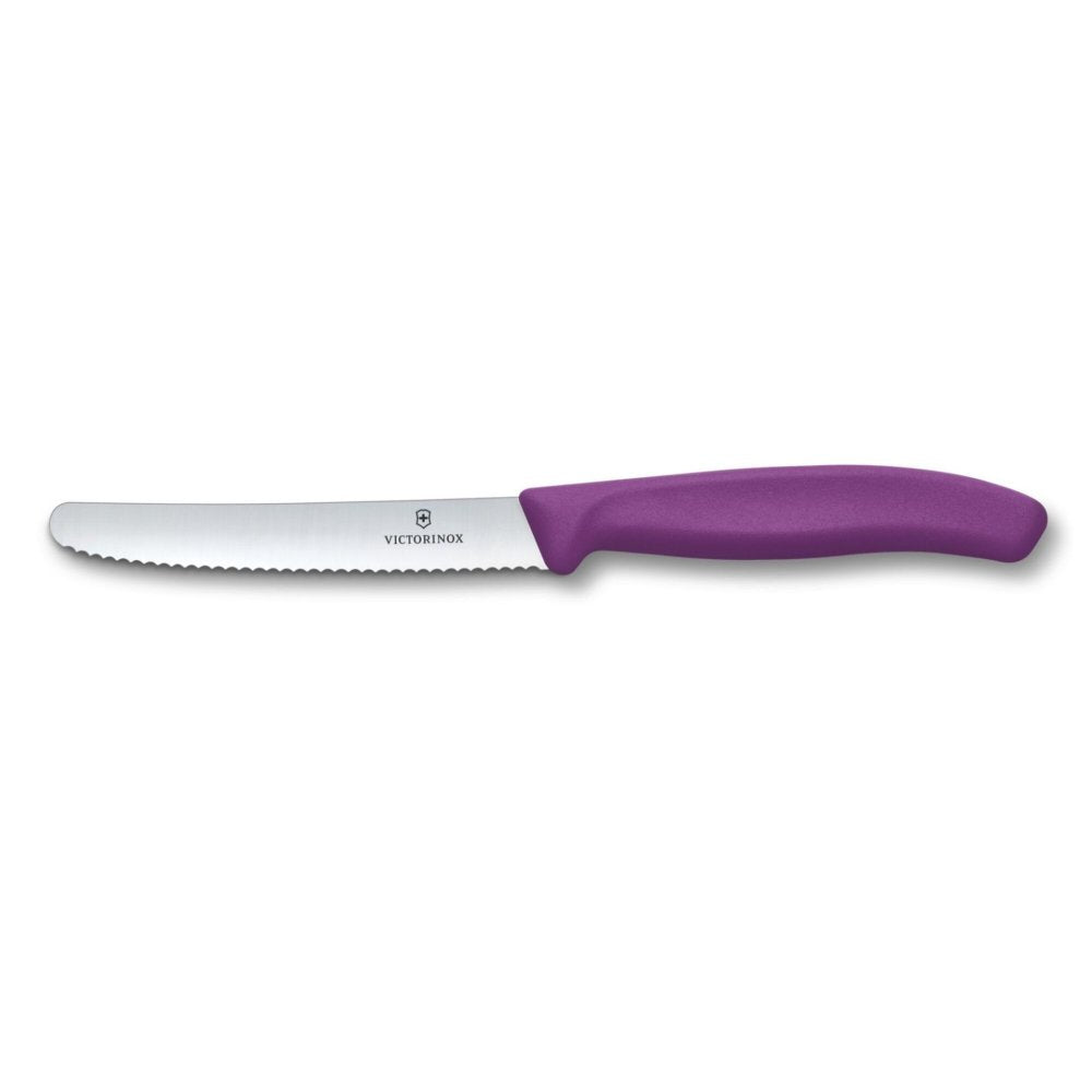 11cm knife with serrated blade and rounded tip - Mauve - Victorinox