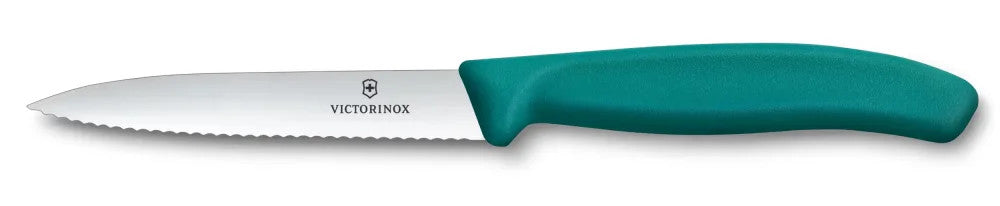 Couteau 11 cm lame dentelée bout pointu - Bleu turquoise