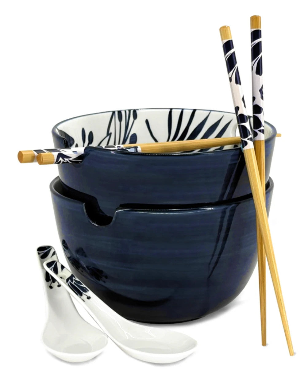 Bols (2) ramen bleu avec baguettes et cuillères - BIA