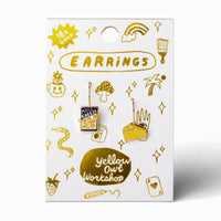 Boucles d'oreilles pendantes macaroni au fromage | Boucles d'oreilles gourmandes dorées