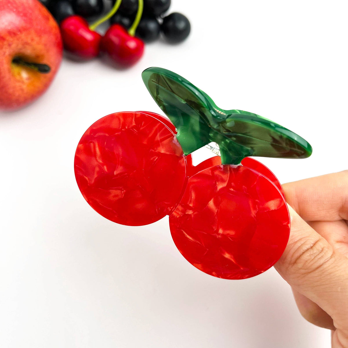 Pince à cheveux en acétate à double cerise, barrette inspirée des fruits