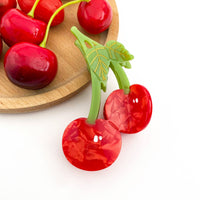 Pince à cheveux double cerises rouges brillantes