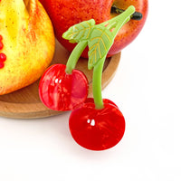 Pince à cheveux double cerises rouges brillantes