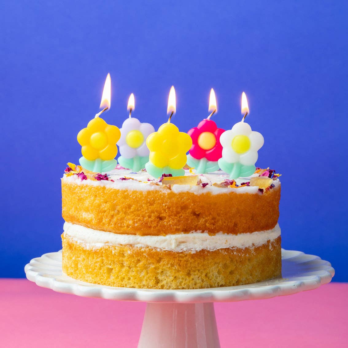 Bougies d'anniversaire marguerite multicolores - pack de 5 | Bougies pour gâteau |