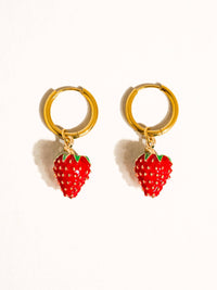 Boucles d'oreilles fraise en or 18 carats résistantes au ternissement: Rouge