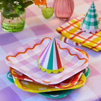 Assiettes carrées en vichy coloré - Pack de 12 | Fournitures de fête |