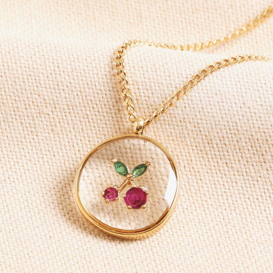 Collier Pendentif Cerise en Acier Inoxydable Doré