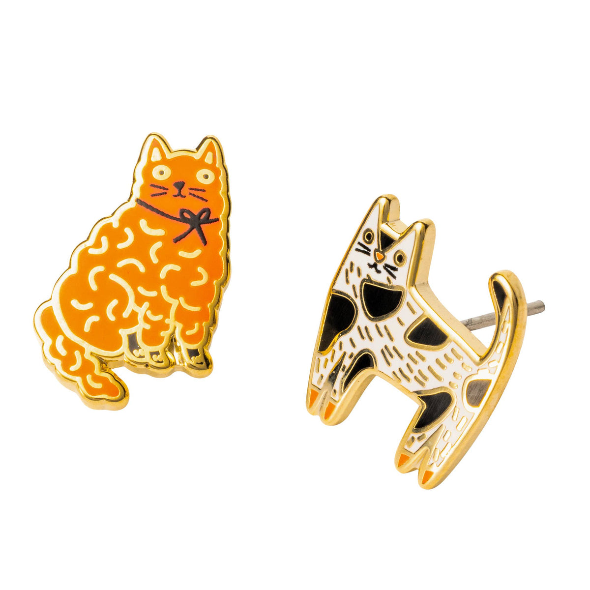 Boucles d'oreilles chat | Clous dorés dépareillés pour amoureux des chats