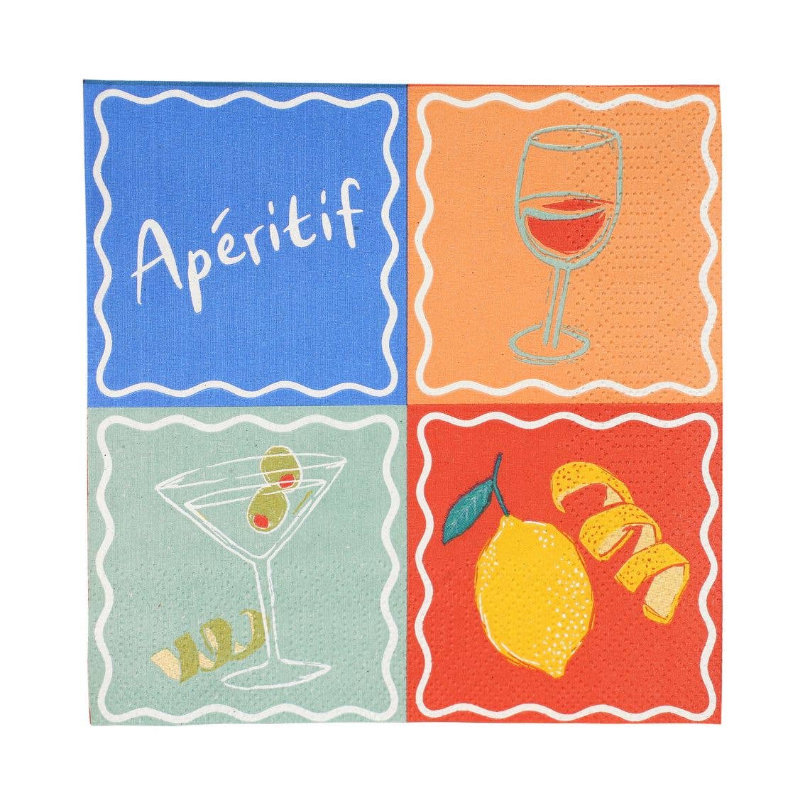 Serviettes à cocktail en papier recyclé Bon Appétit Apéritif - Pack de 20 | Décoration d'été |