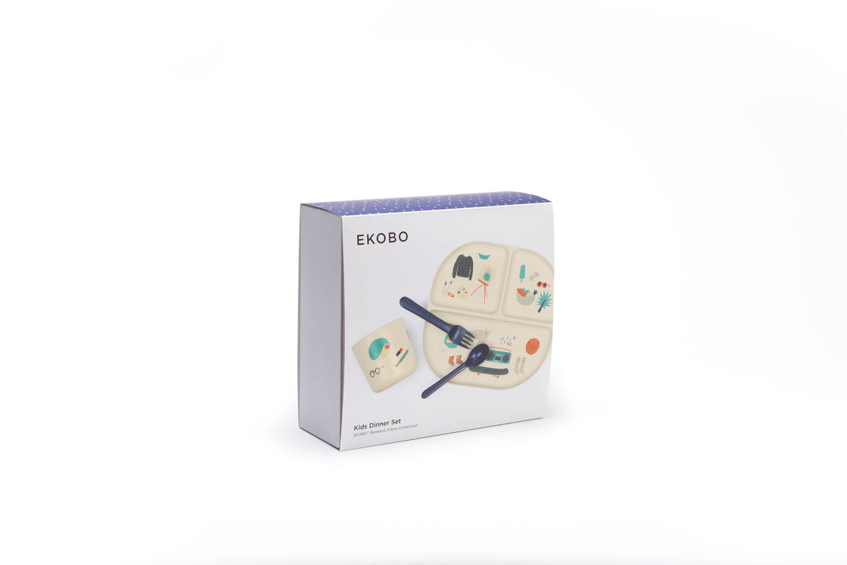 Ensemble de vaisselle illustré pour enfants - bleu royal