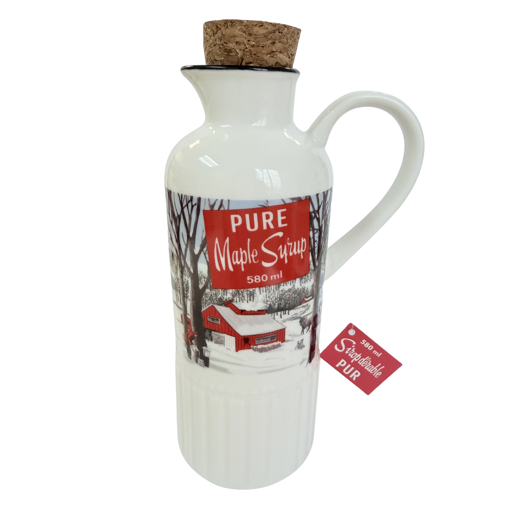 Cruche en céramique pour sirop d'érable avec bouchon en liège et en bois: Small