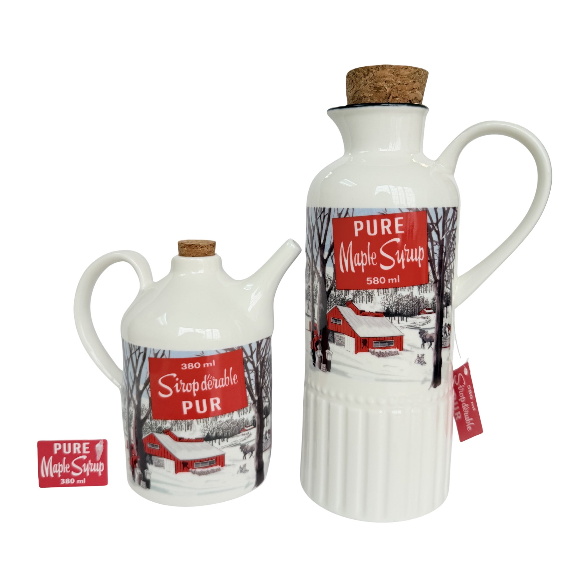 Cruche en céramique pour sirop d'érable avec bouchon en liège et en bois: Large