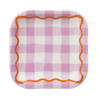 Assiettes carrées en vichy coloré - Pack de 12 | Fournitures de fête |