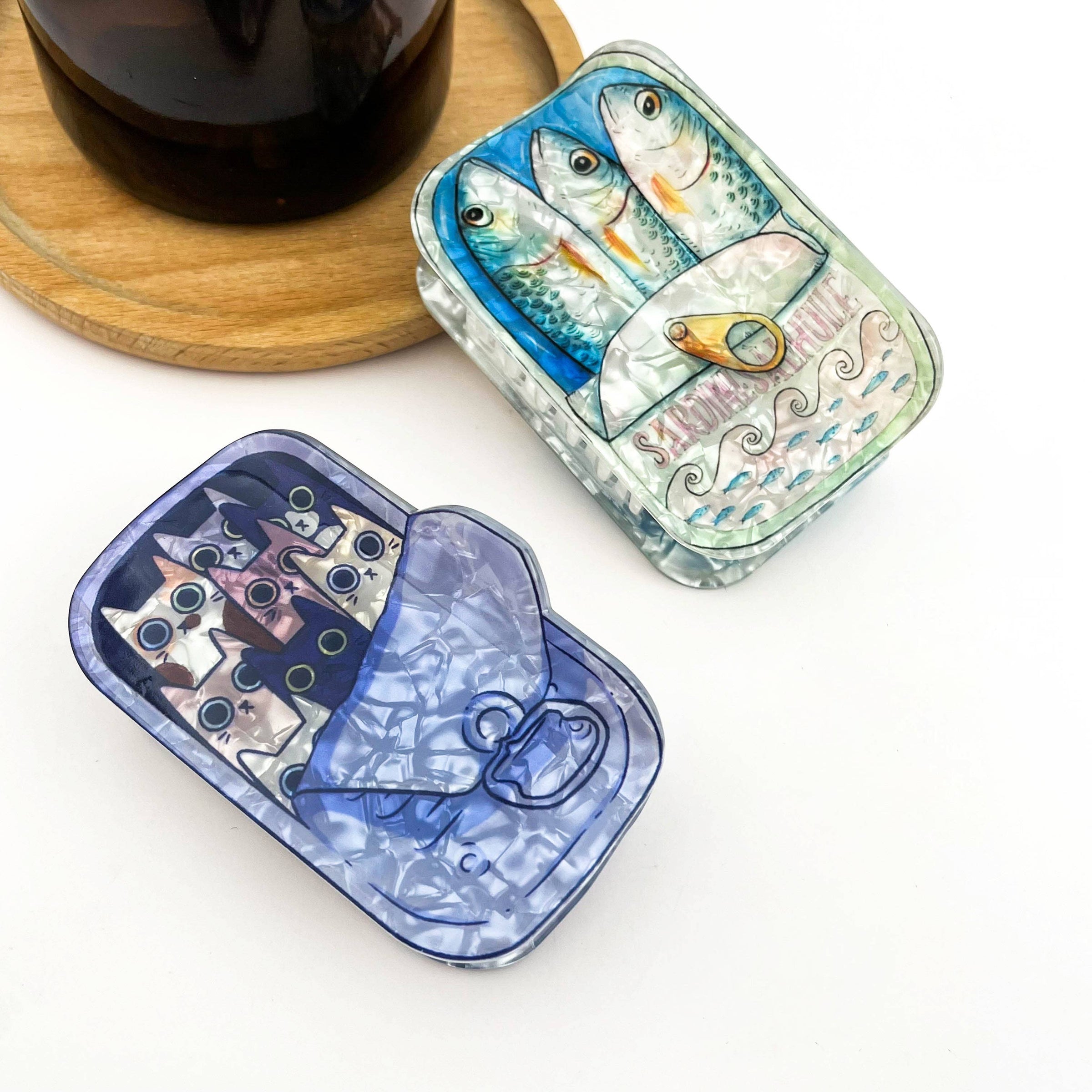 Pince à cheveux en forme de boîte de sardines avec motif de chat: B