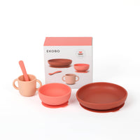 Ensemble de repas en silicone pour bébé - Corail