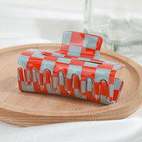 Pince à cheveux carrée à motif damier: Orange / 7,5 CM