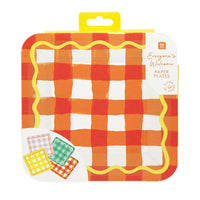 Assiettes carrées en vichy coloré - Pack de 12 | Fournitures de fête |