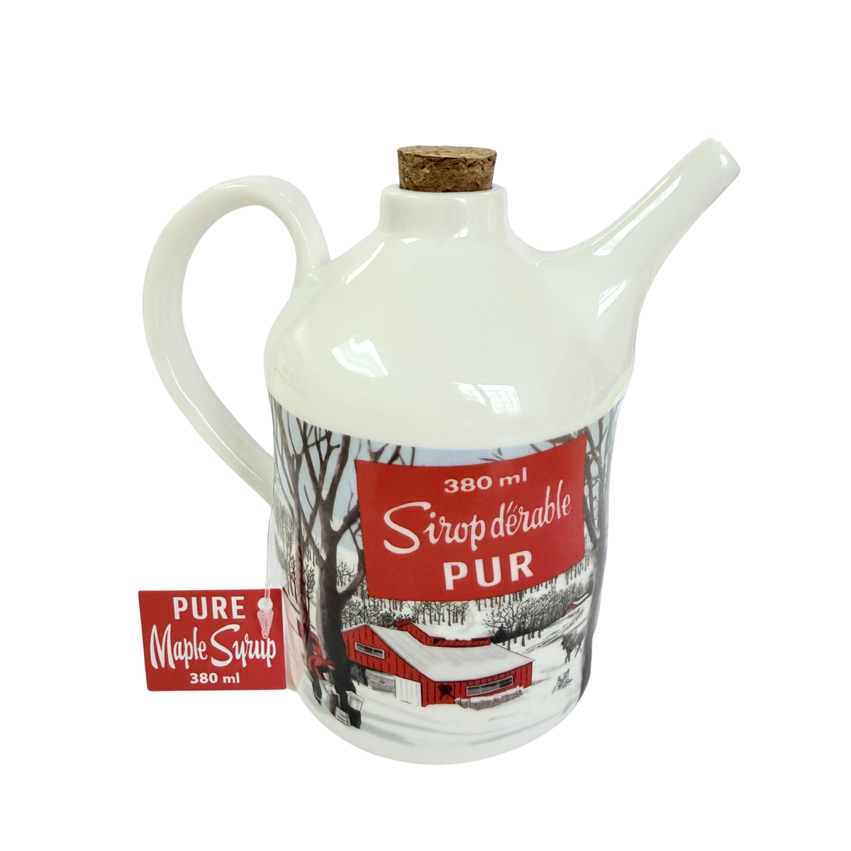 Cruche en céramique pour sirop d'érable avec bouchon en liège et en bois: Large