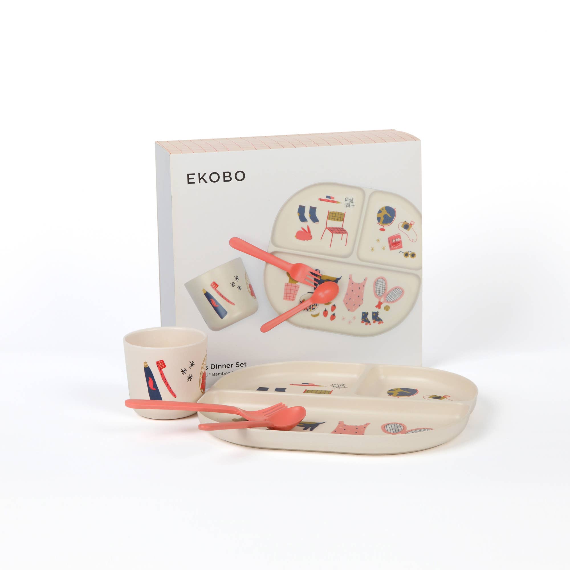 Ensemble de vaisselle illustré pour enfants - Corail
