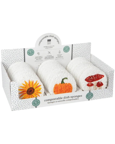 Éponges compostables - Motifs automnaux (tournesol, citrouille et feuilles)
