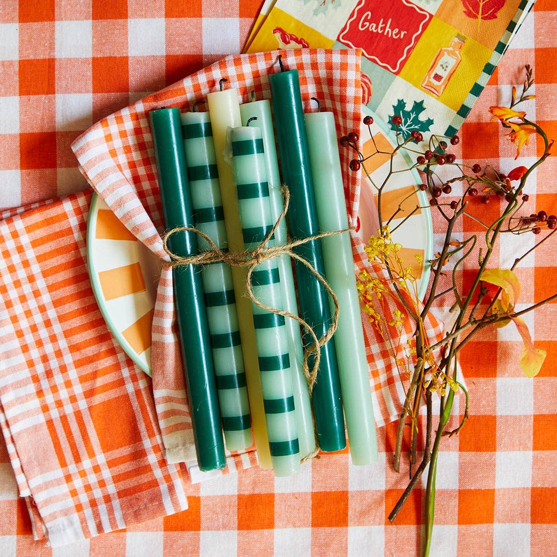 Bougies de table à rayures vertes - Présentoir | Cadeaux du quotidien |