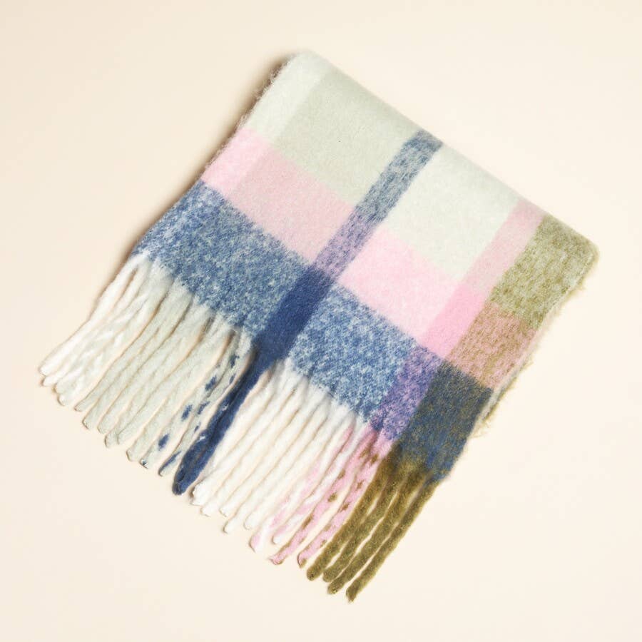 Écharpe d'hiver à rayures olive et rose
