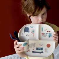Ensemble de vaisselle illustré pour enfants - bleu royal