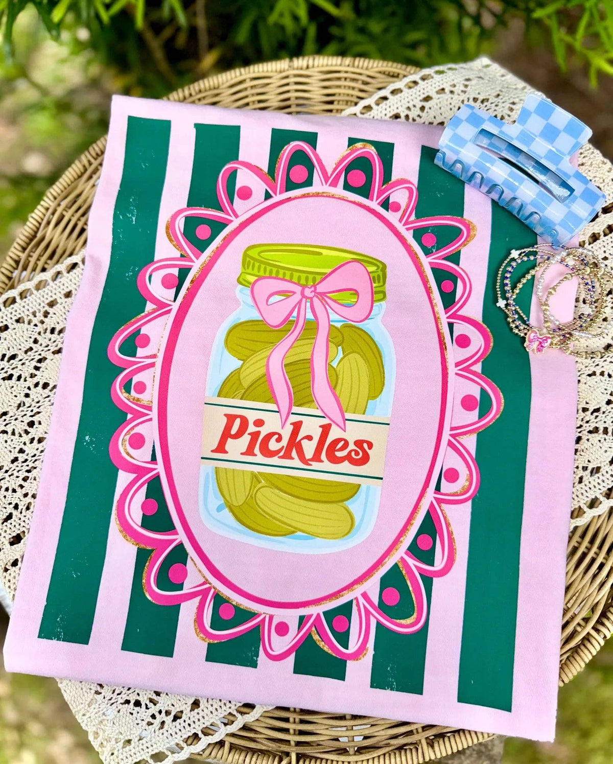 Transfert DTF pleine couleur pour t-shirt - Cornichons à rayures Coquette: Pocket (4.5")