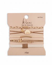 Bracelets élastiques à cheveux « Rise » crème et bronzage avec accents or et soleil (medium)