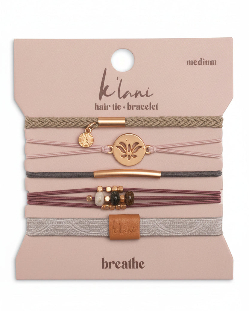 Bracelets élastiques à cheveux « Respire » Fleur de lotus aux tons naturels (large)