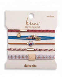 Bracelets élastiques à cheveux « Dolce Vita » en perles de verre à motifs floraux et accents dorés (medium)