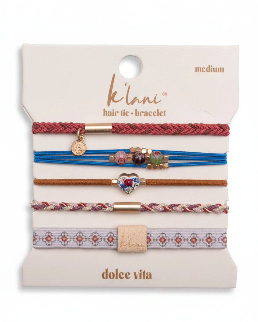 Bracelets élastiques à cheveux « Dolce Vita » en perles de verre à motifs floraux et accents dorés (medium)