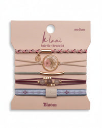 Bracelets élastiques à cheveux « Bloom » bordeaux et rose avec fleurs pressées (medium)
