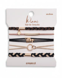 Bracelets élastiques à cheveux « Connect » noirs et crème avec accents dorés (medium)