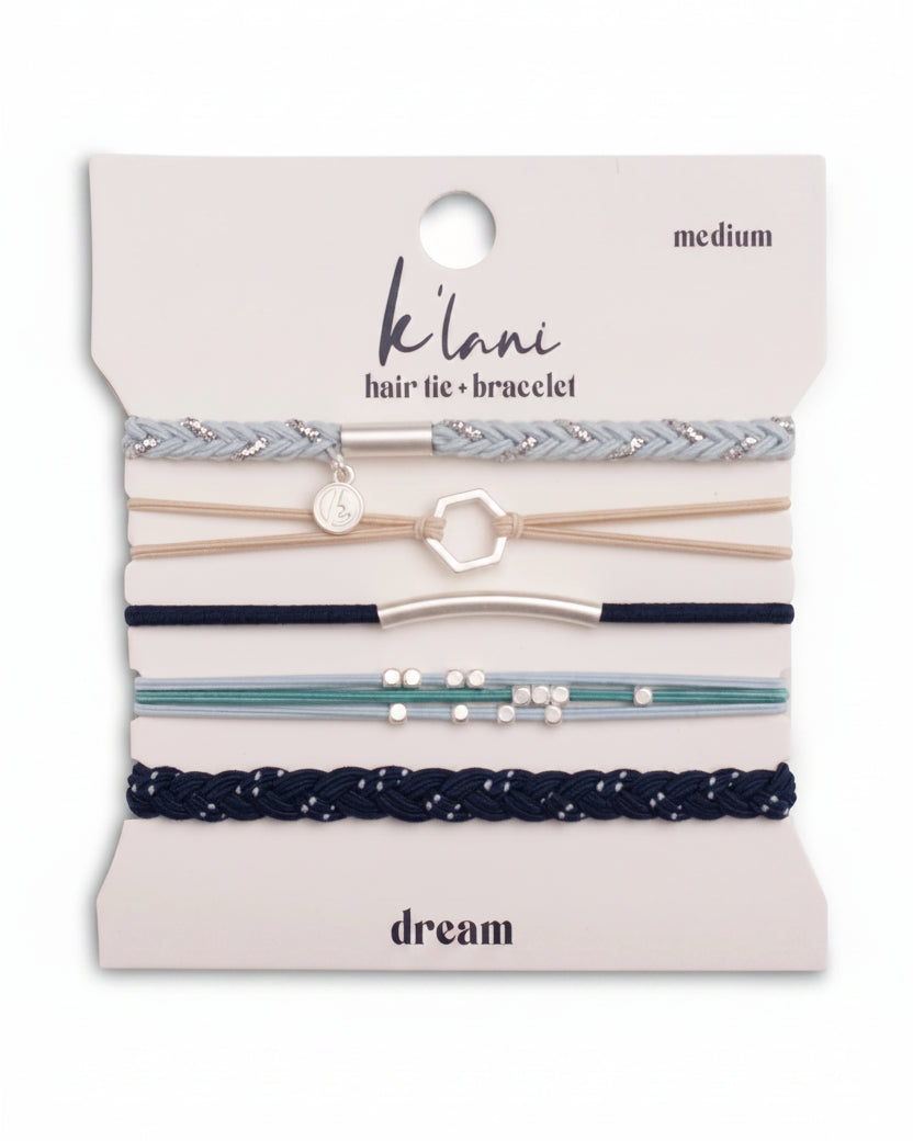 Bracelets élastiques à cheveux aux nuances de bleu « rêveur » rehaussées de touches argentées (medium)