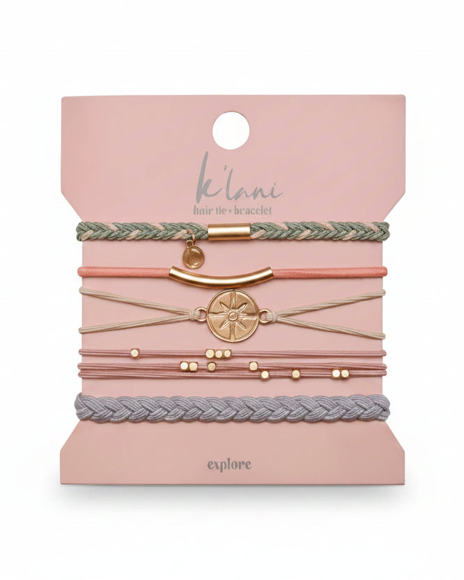 Bracelets élastiques à cheveux dorés avec breloque boussole « Explorer » (medium)