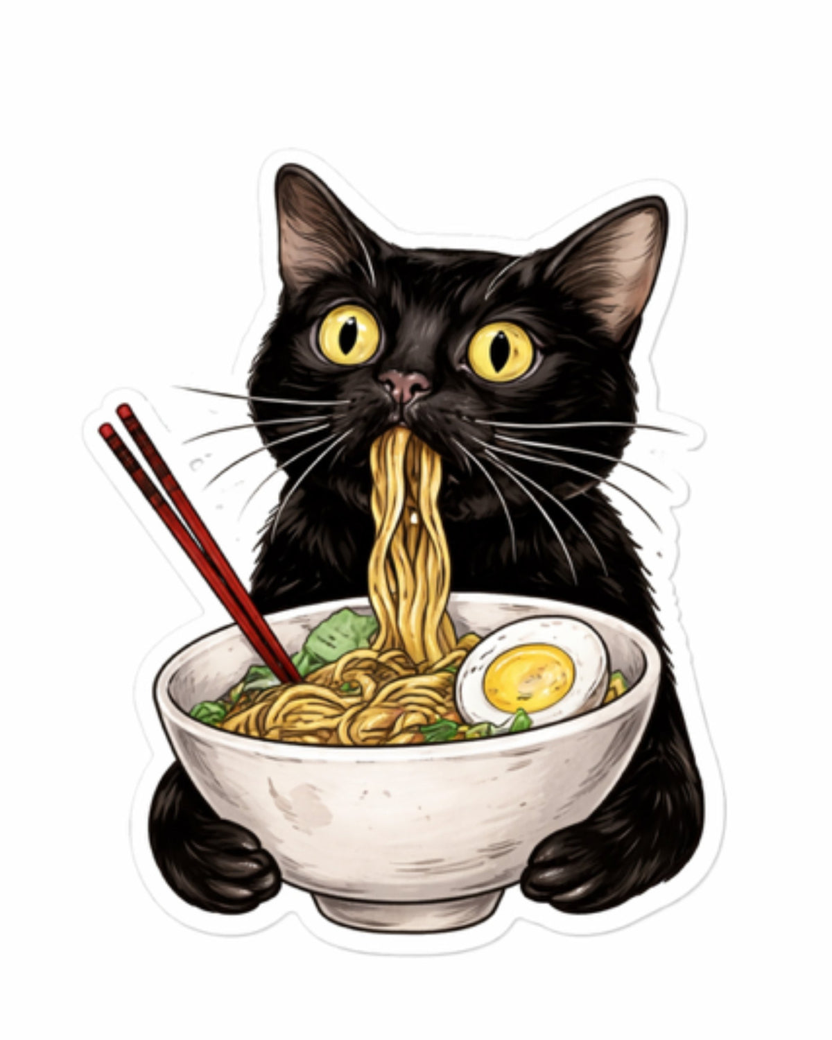 Autocollant LG - ''Chat noir et bol de ramen''