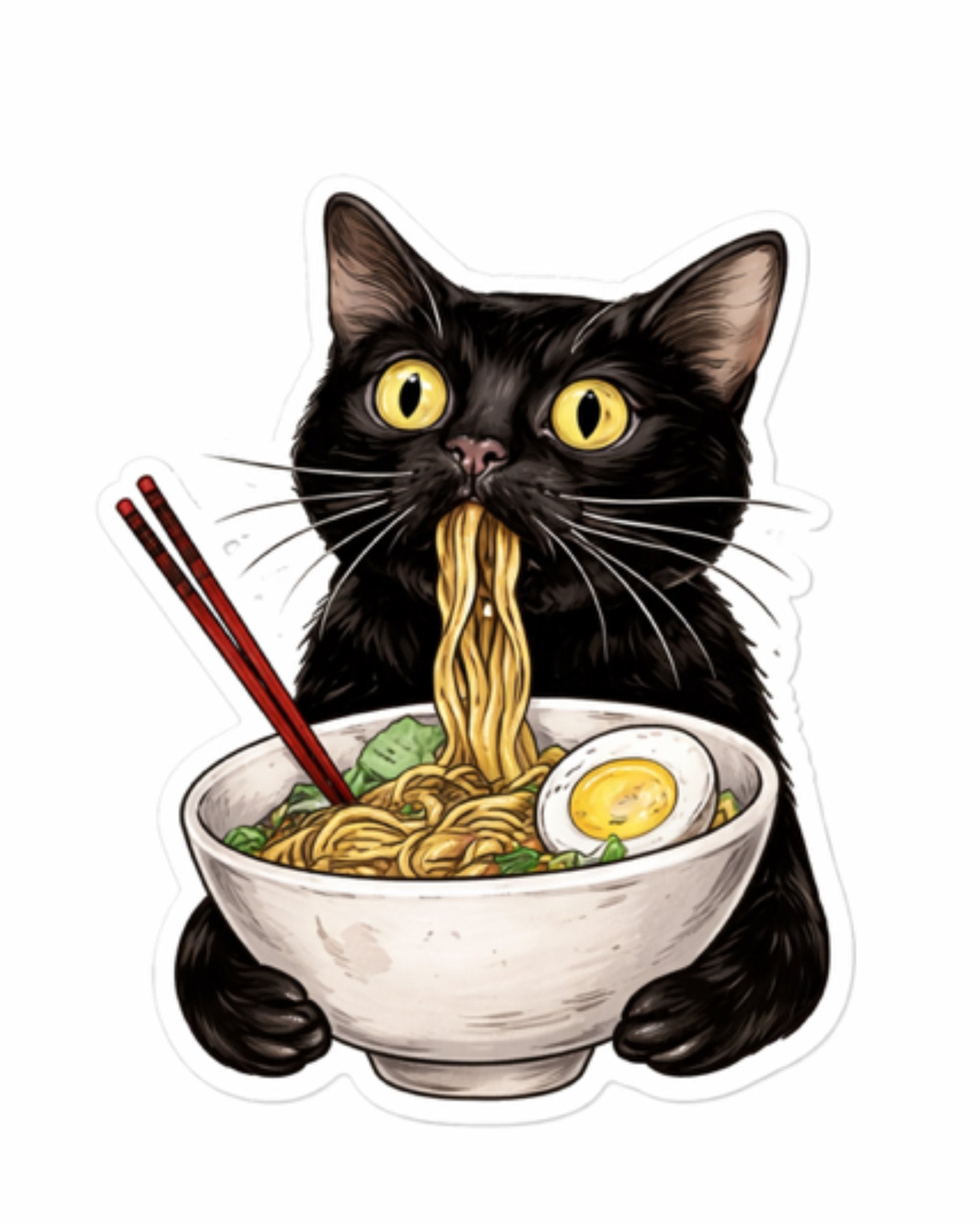 Autocollant LG - ''Chat noir et bol de ramen''