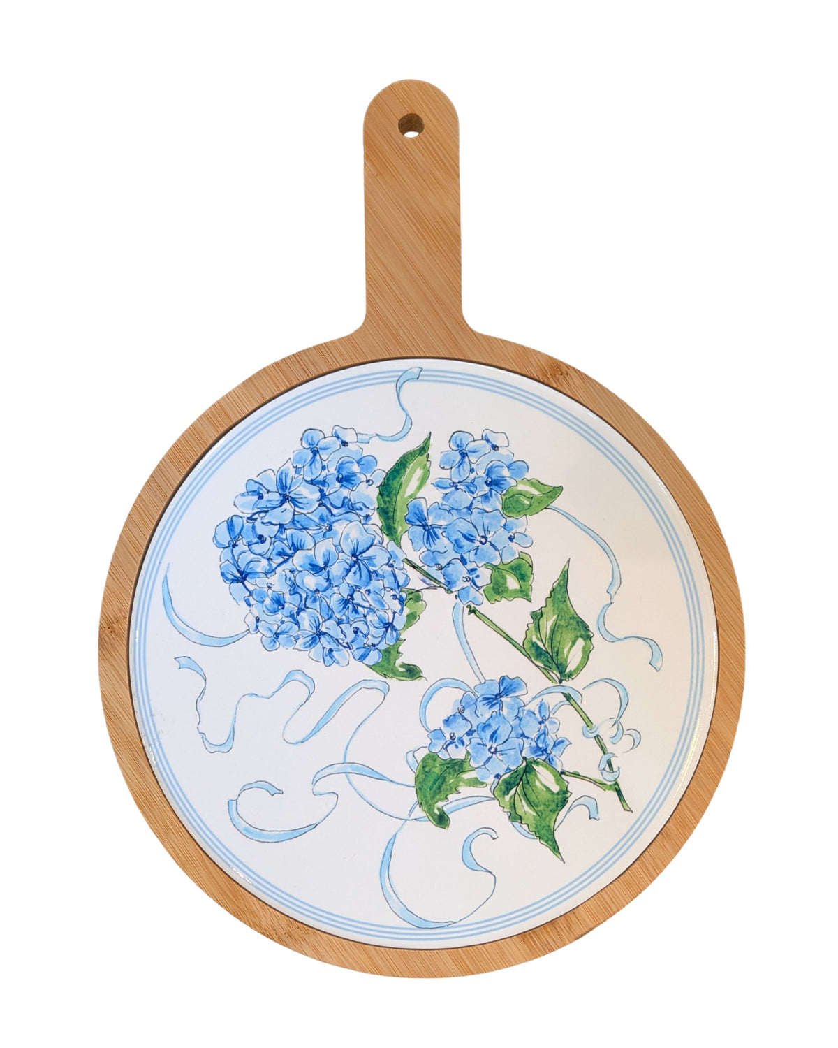 Plateau de fromage en céramique et bois d'acacia (ruban d'hortensia)