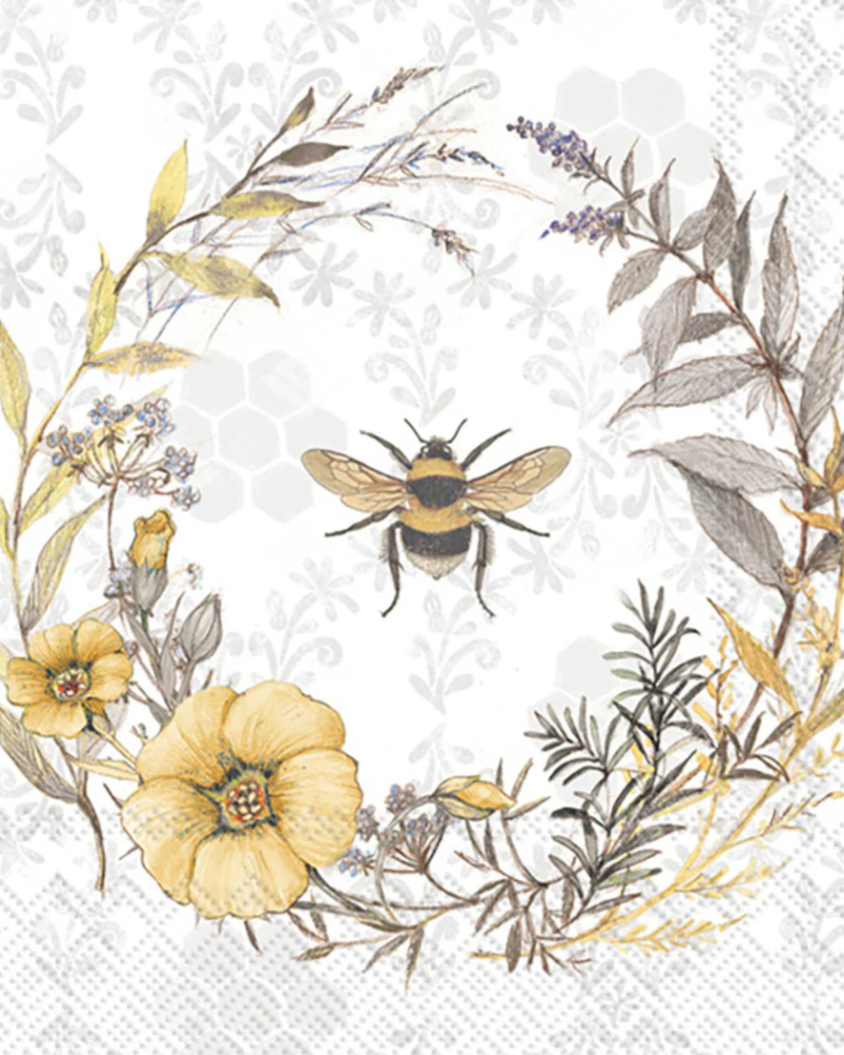 Serviettes de table 3 plis - Bee Wildflower wreath