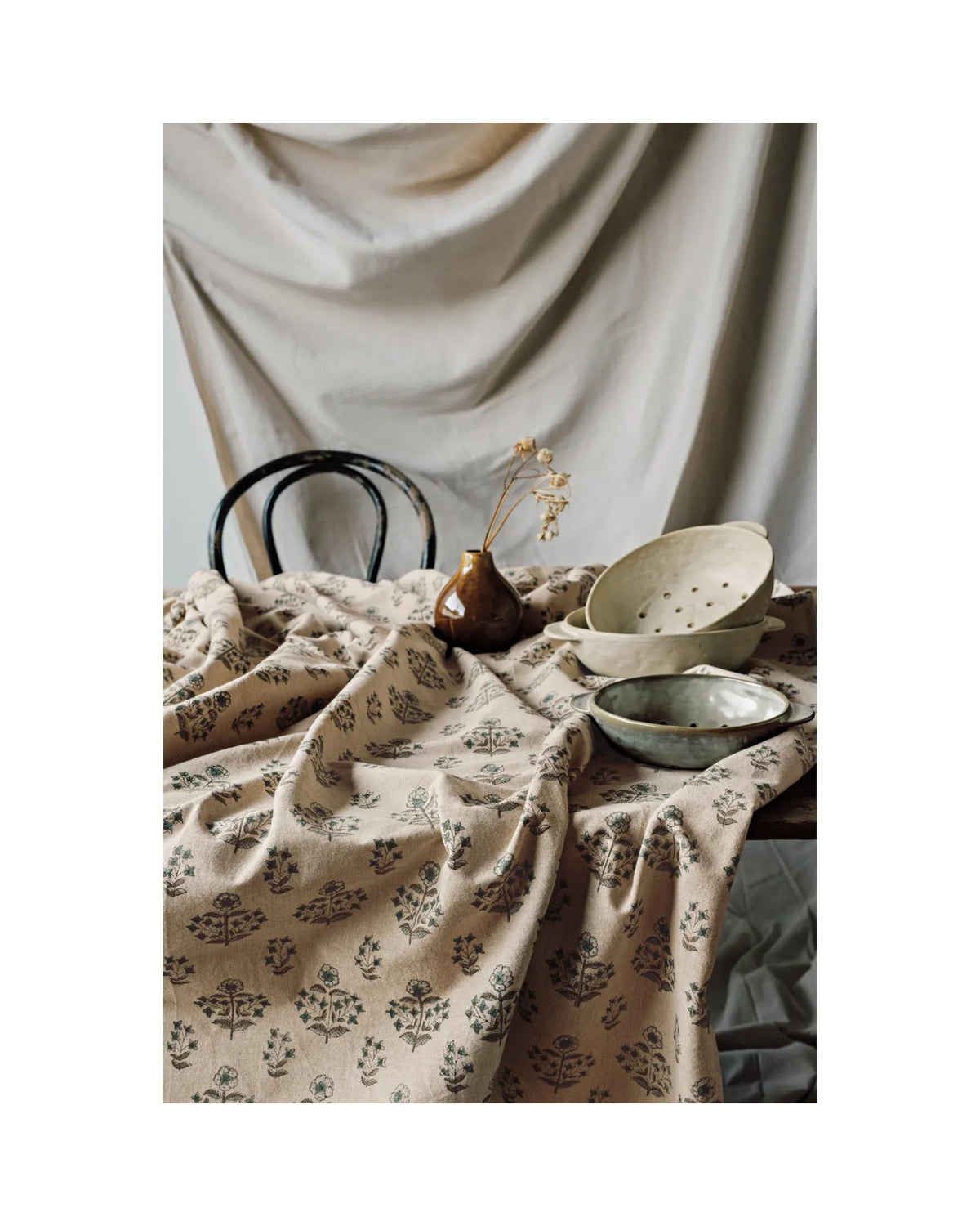 Nappe motif Salvia imprimé au bloc 90 x 60 pouces